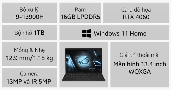 Red laptop ASUS ROG Flow Z13 GZ301VV Core i9 13900H